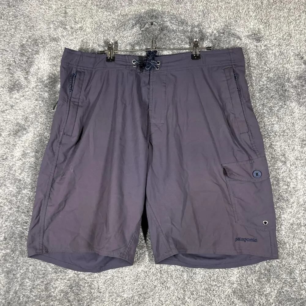 Patagonia Shorts Mens 36 Gray Board Shorts Drawstring Pockets Quick Dry